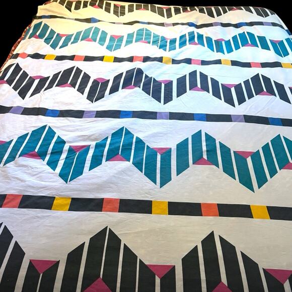 Vintage Dan River Twin Flat Sheet Geometric Stripes 80s Retro No Iron Percale - Picture 1 of 6